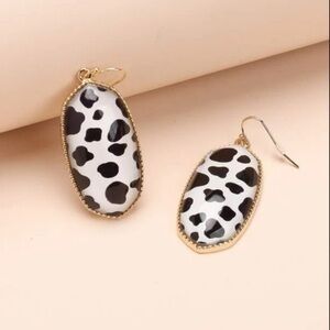 Gold-Tone Black & White Cow Print Earrings BRAND NEW